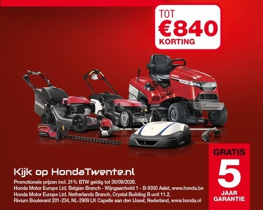Seizoenskorting op tuinmachines van Honda